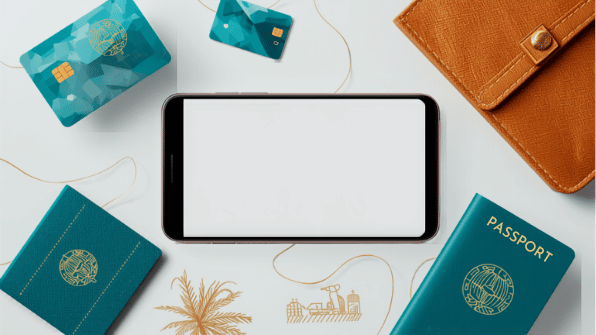 Canva travel-media cover for eSIM Tayyor Vietnam article cluster. Smartphone, eSIM and travel objects.